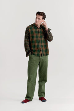 Axel Flannel Patchwork Check Shirt Green