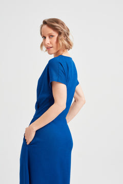 Sati Midi Dress With Boat Neck Ocean Blue