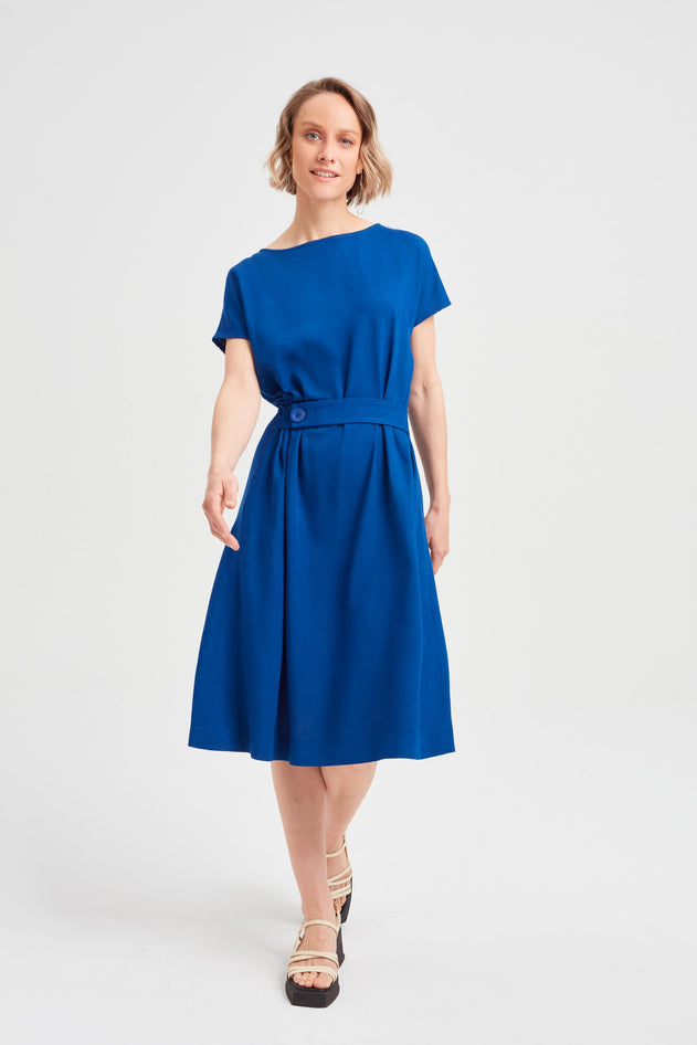 Sati Midi Dress With Boat Neck Ocean Blue