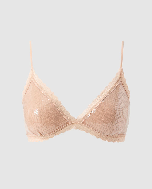 Sequin Mesh Triangle Bralette Nude