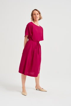 Nika Round Neck Dress With Butterfly Sleeves Cherry Red