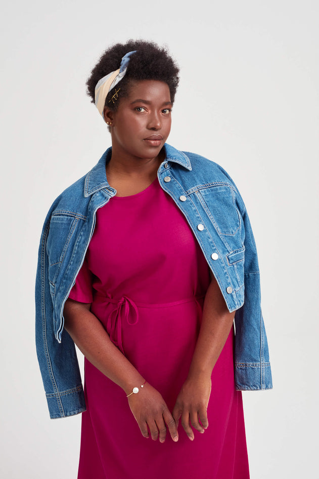 Nika Round Neck Dress With Butterfly Sleeves Cherry Red