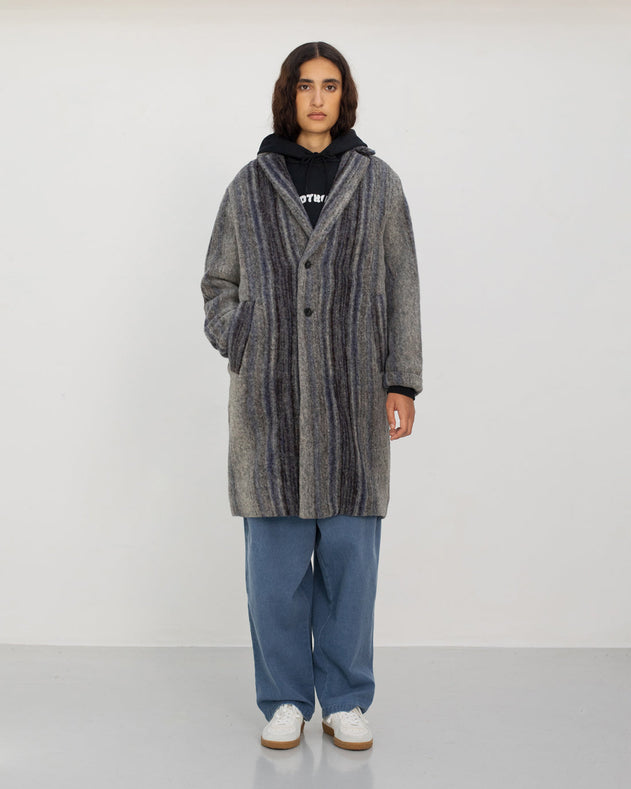 Formal Unisex Wool-Blend Coat Grey Stripe