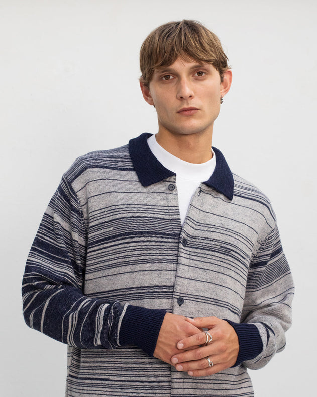 Knit Merino Wool Shirt Blue Stripe