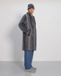 Formal Wool-Blend Coat Grey Stripe