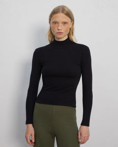 Ribbed Long-Sleeve Mockneck Black