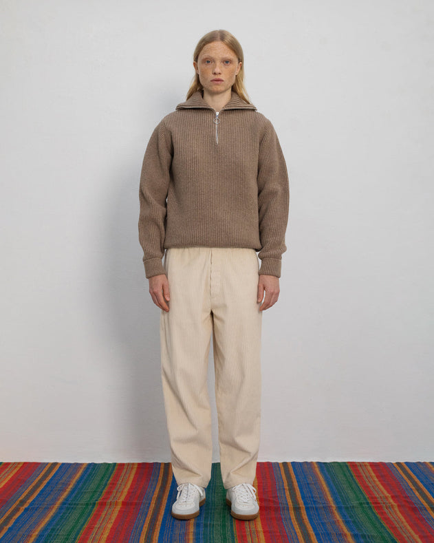 Heavy Knit Unisex Troyer Beige