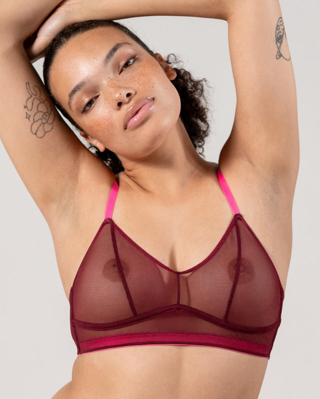 Mesh Balconette Burgundy/Neon Pink