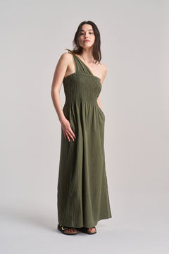 Boma Organic Cotton Seersucker Dress Khaki
