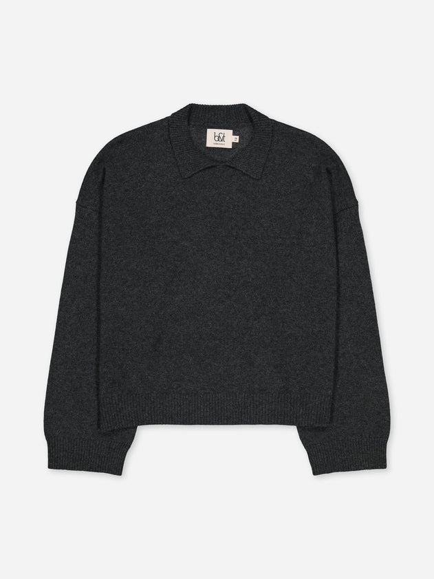 Kids' Cashmere Collared Polo Sweater Anthracite