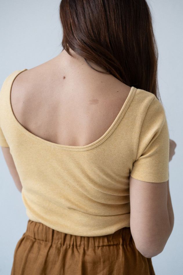 Brooke Short Sleeve Boat Neck T-Shirt Yellow