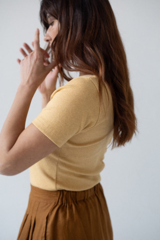 Brooke Short Sleeve Boat Neck T-Shirt Yellow