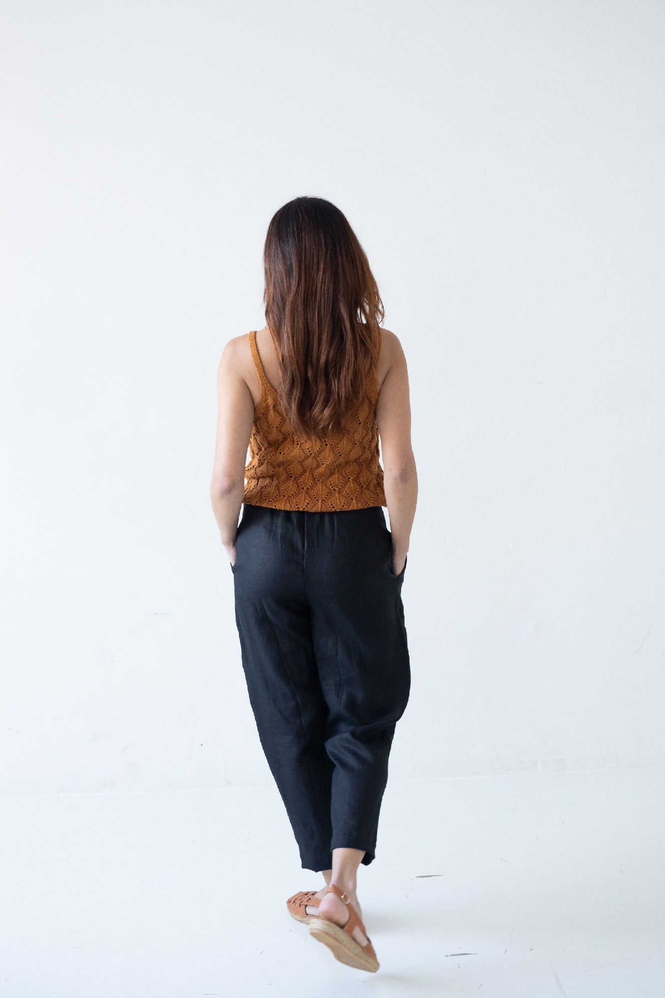 Bijoux Laskostetut Pellavahousut Musta