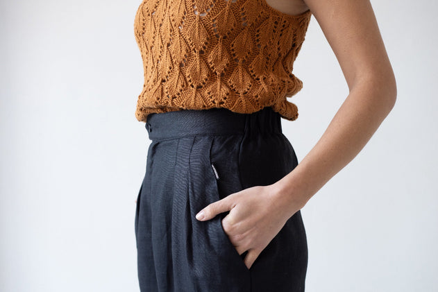 Bijoux Laskostetut Pellavahousut Musta