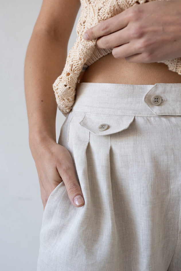 Bijoux Laskostetut Pellavahousut Beige