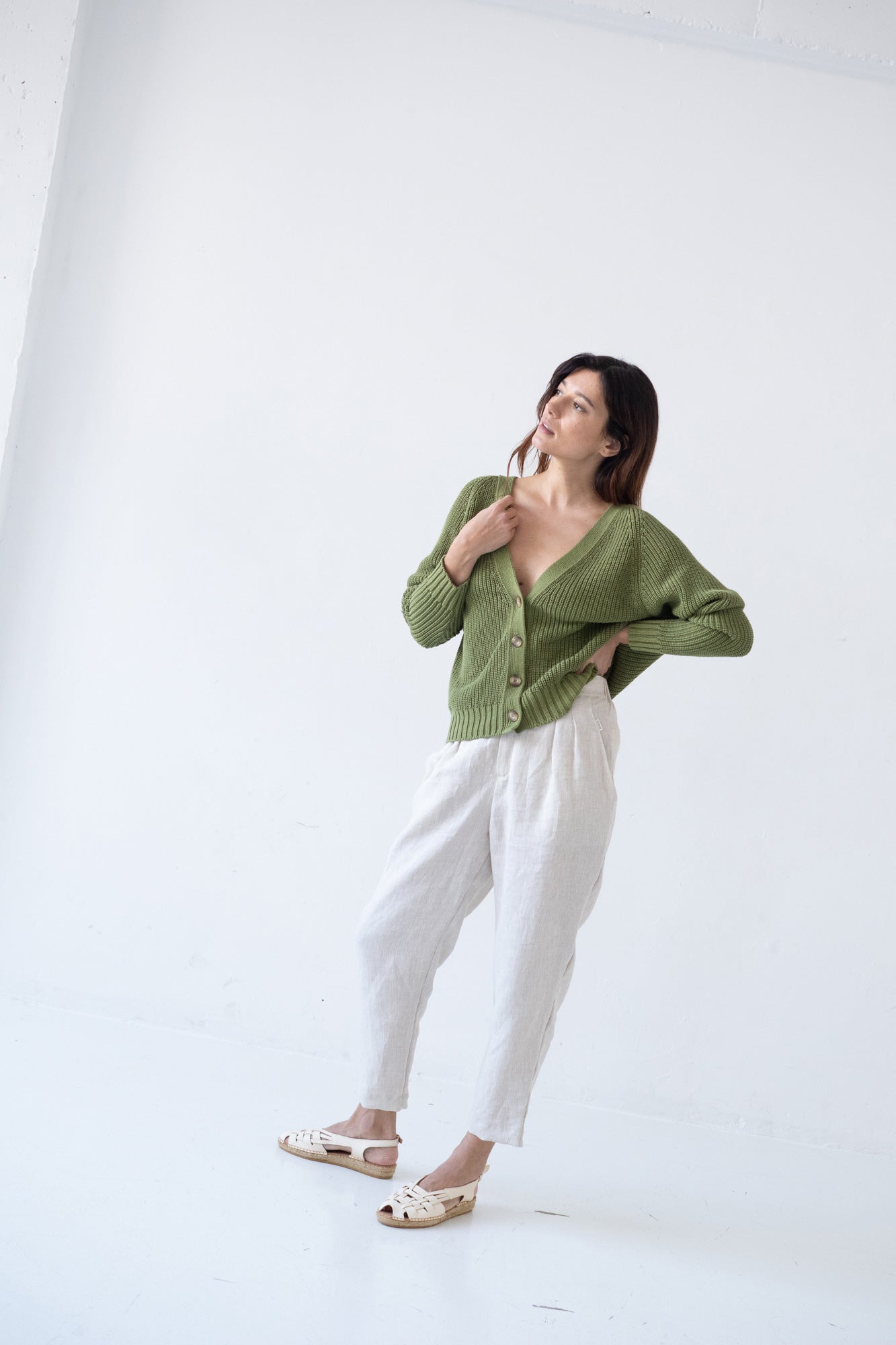 Bijoux Laskostetut Pellavahousut Beige