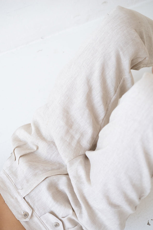 Bijoux Laskostetut Pellavahousut Beige