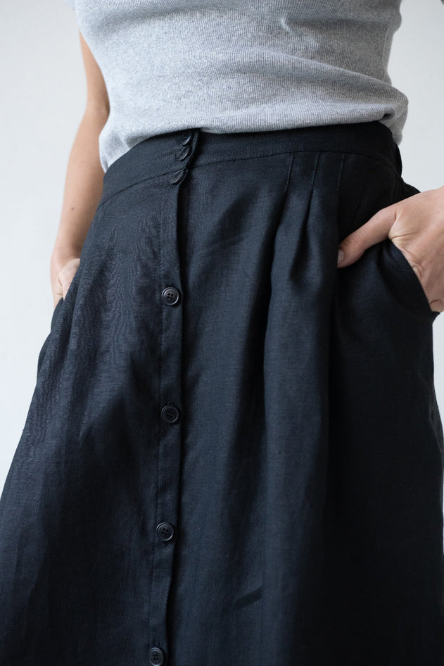 Bernadette Linen Skirt Black