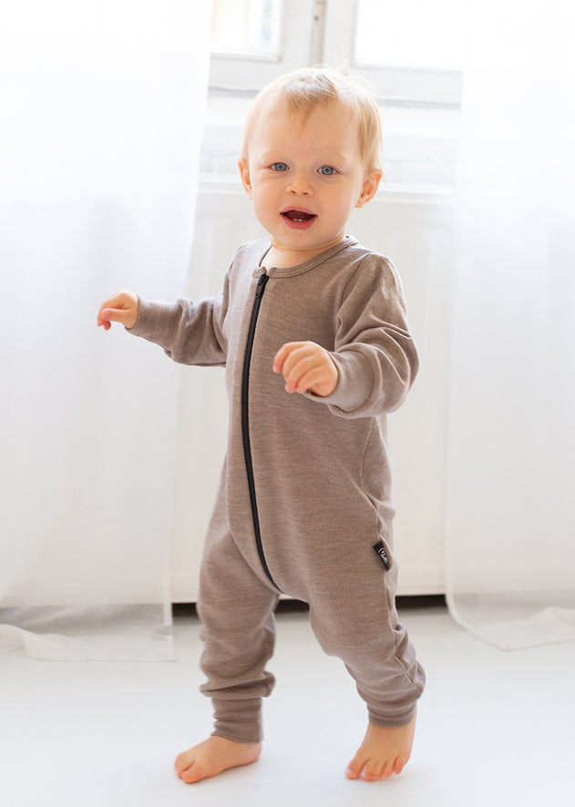 Kids' Merino Wool Jumpsuit Beige