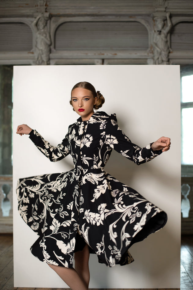 Fit and Flare Raincoat with Full Circle Hem Blooming Night