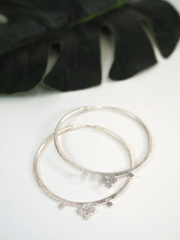 Brushed Silver Dot Hoops