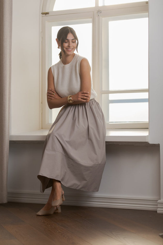 Cotton Skirt With Wide Trim Greige