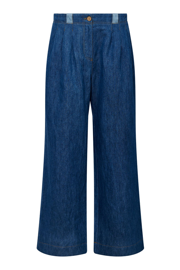 Lola Cotton Trouser Mid Wash Blue