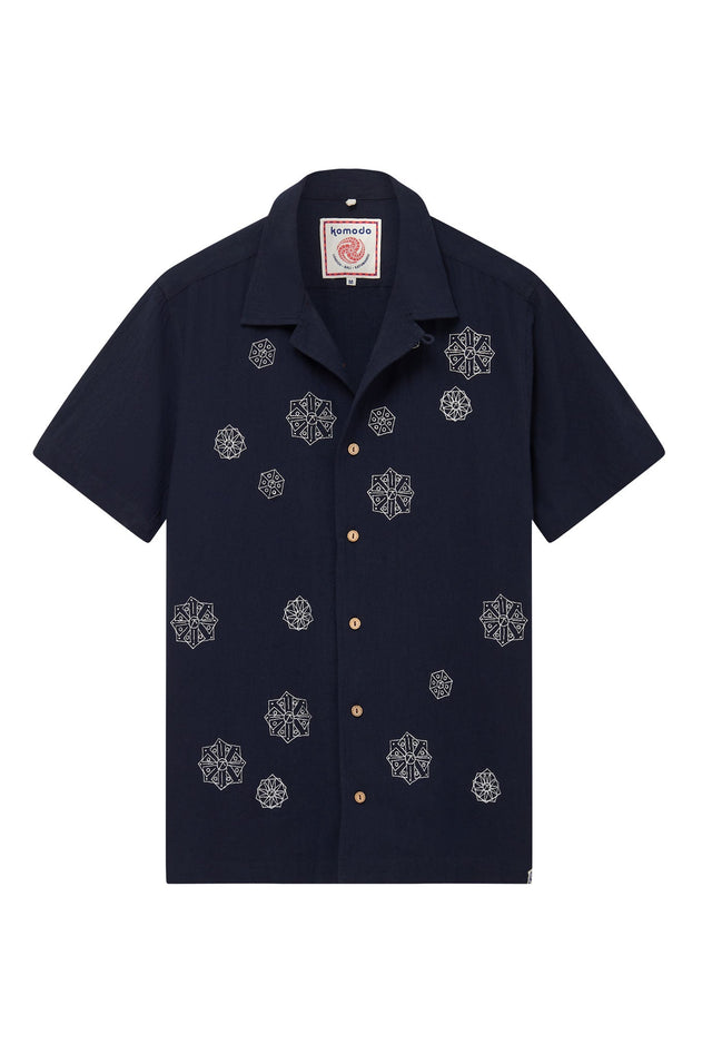 Spindrift Cotton Shirt Embroidery Navy Blue