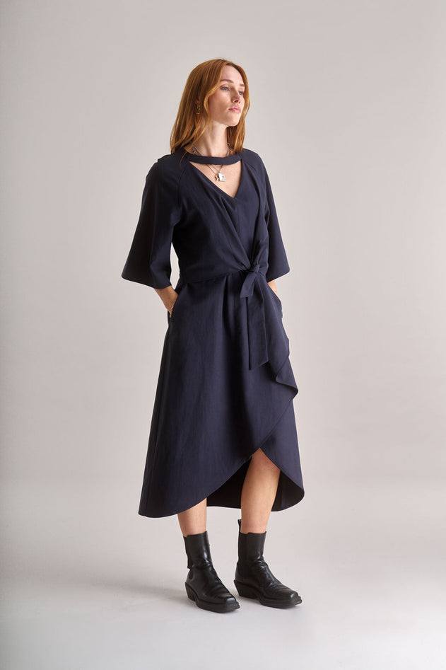 VIVIENNE Cotton Tencel Dress - Navy