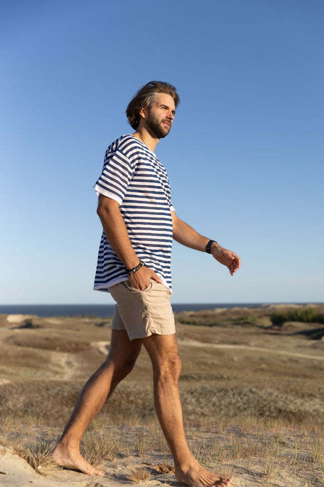 Energia Unisex Linen T-Shirt Navy Striped