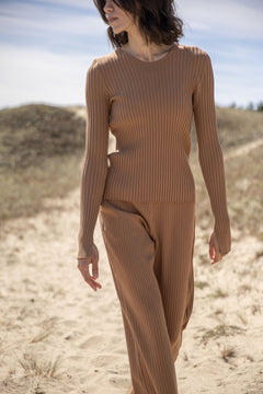 Brera Ribbed Long-Sleeve Top Caramel