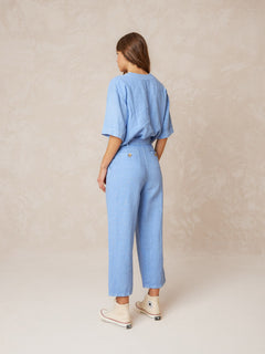 Linen Crop Pants Blue