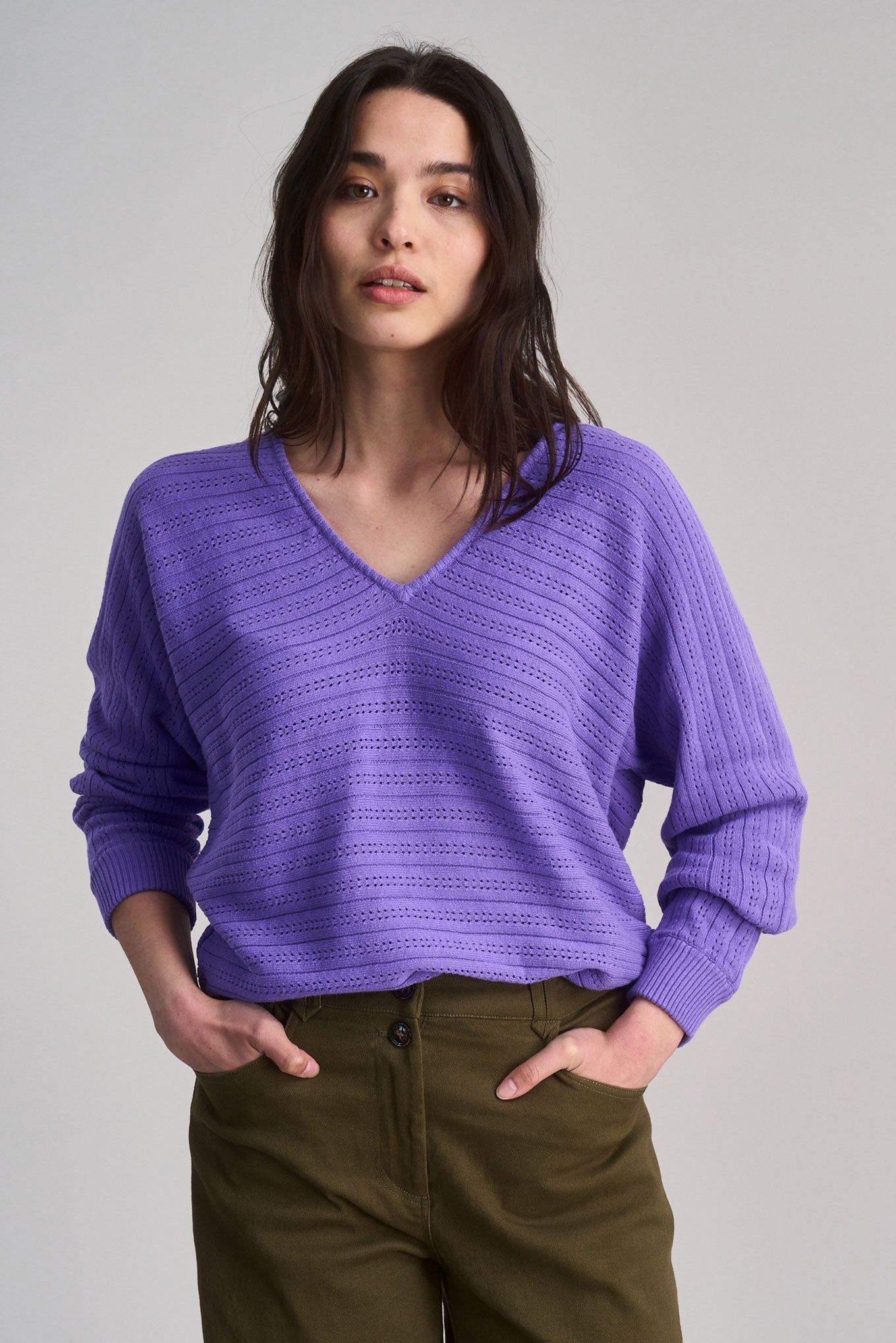 Clover Pointelle Knit Organic Cotton Jumper Lavender