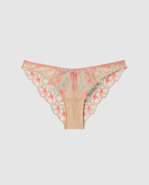 Mesh Bikini Briefs Beige/Coral/Turquoise