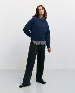 Cropped Knit Sweatshirt Blue Melange