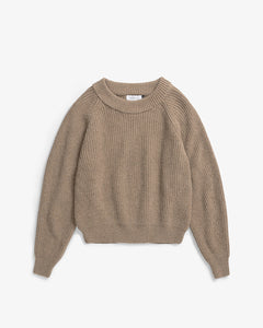 Cropped Knit Sweater Wool-Blend Beige