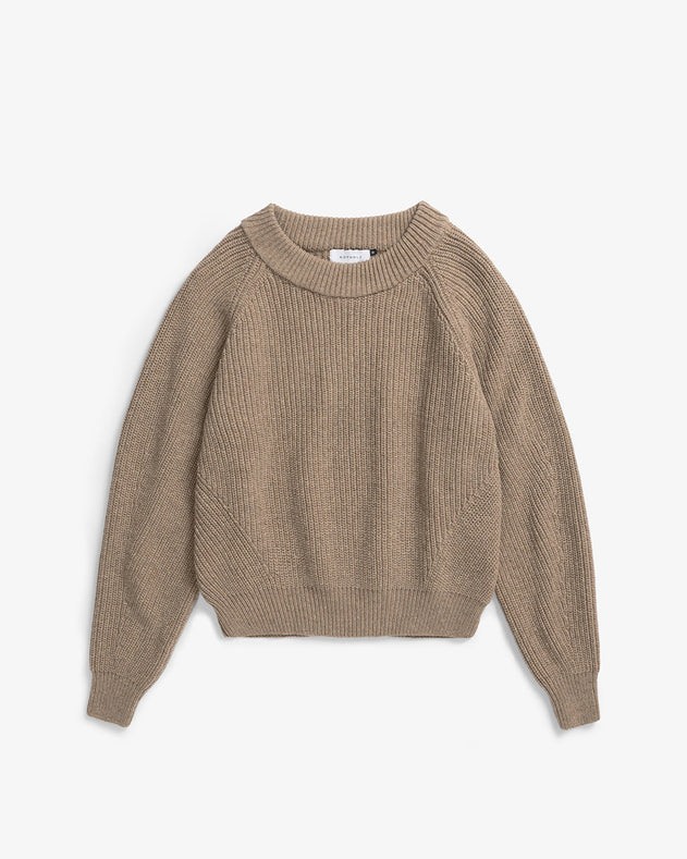 Cropped Knit Sweater Wool-Blend Beige