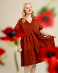 V-Neck Dress Mahogany