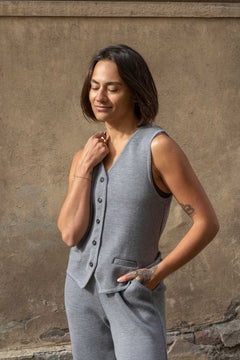 Galante Knitted Merino Waistcoat Light Grey