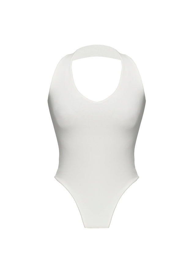 Cleo Plunge Halter Bodysuit Cream White