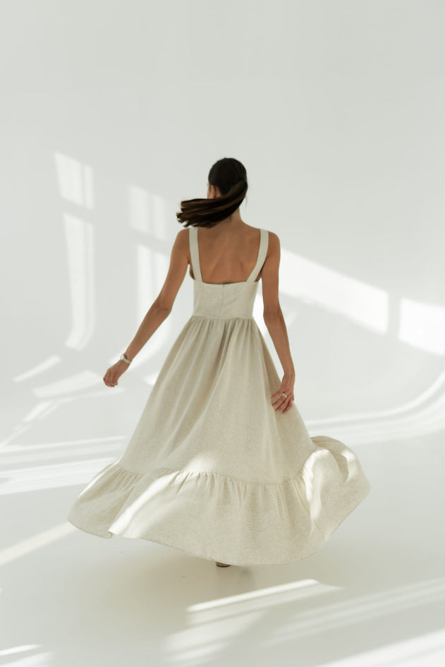 Meg Ruffle Strap Dress Beige