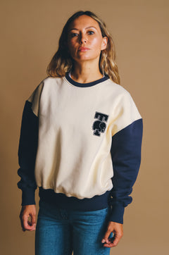 Naisten Zeta Oversized Collegepaita Valkoinen/Sininen