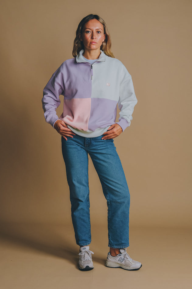 Women's Oversized Color Block Half Zip Sweater Lavender