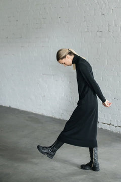 Turtleneck Knitted Merino Wool Sweater Dress Black