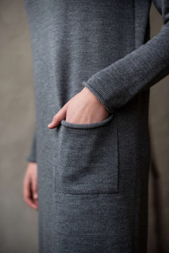 Longline Merino Wool Dress With Turn-Up Trims Grey