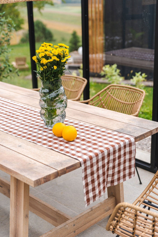 Linen Table Runner Mocha Gingham