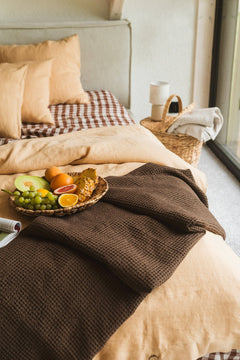 Linen Waffle Blanket Mocha Brown