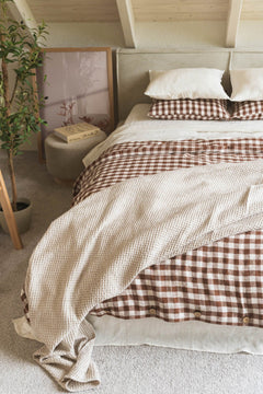 Linen Bedding Set Mocha Gingham