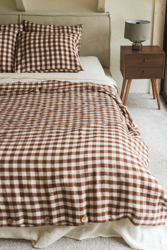 Linen Pillowcase Mocha Gingham