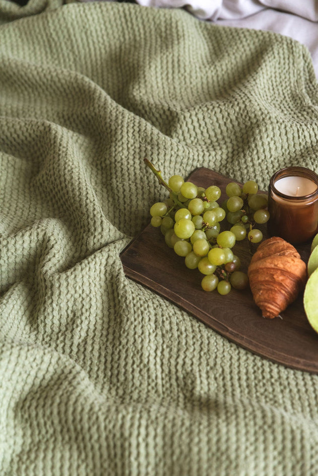 Linen Waffle Blanket Moss Green